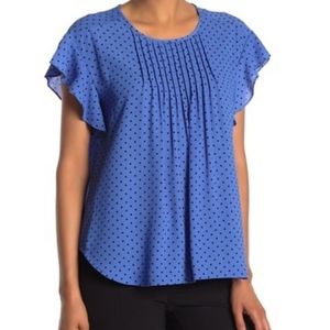CeCe blue with black polka dot blouse